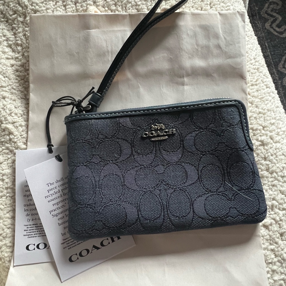 Coach dark denim blue wristlet